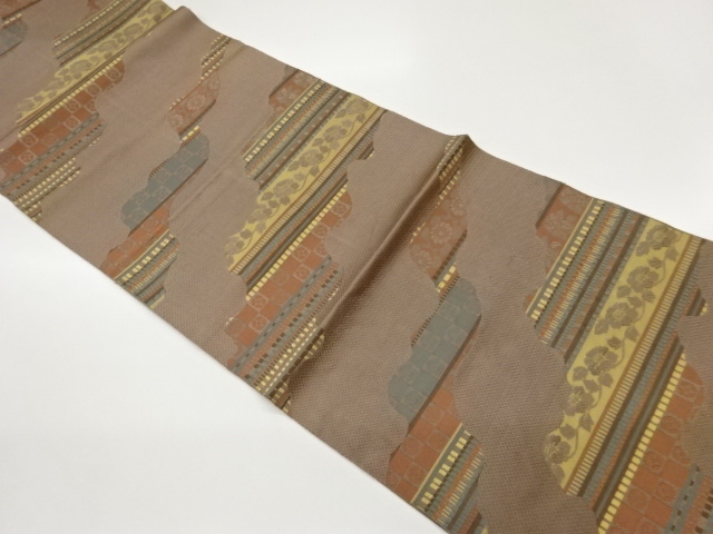 道長取りに横段・花葉模様織出し名古屋帯